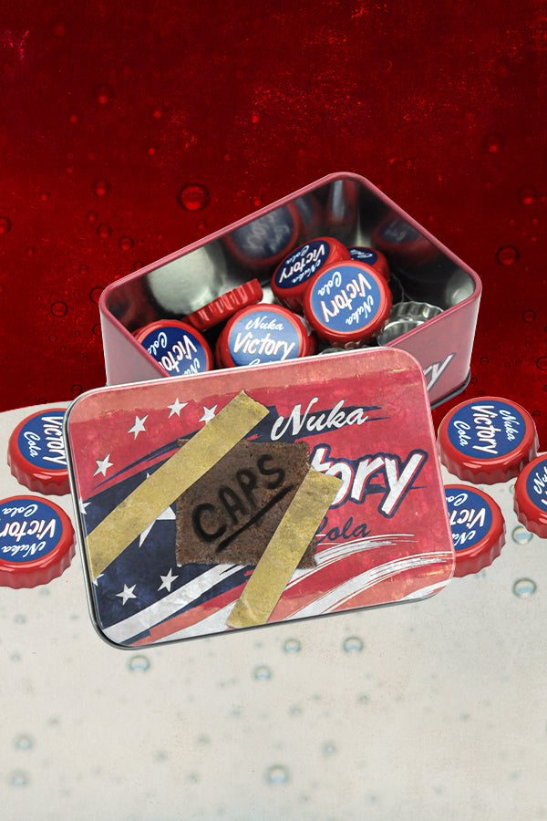 Serie de tapones de botella Fallout: Nuka Cola Victory con lata coleccionable