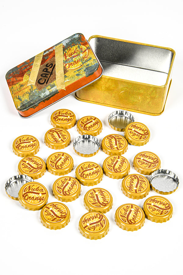 Tappi di bottiglia Fallout serie Nuka Orange con lattina da collezione