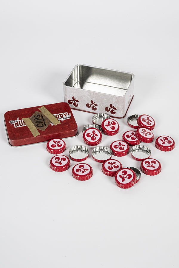 Serie di tappi di bottiglia Fallout Nuka Cherry con lattina da collezione