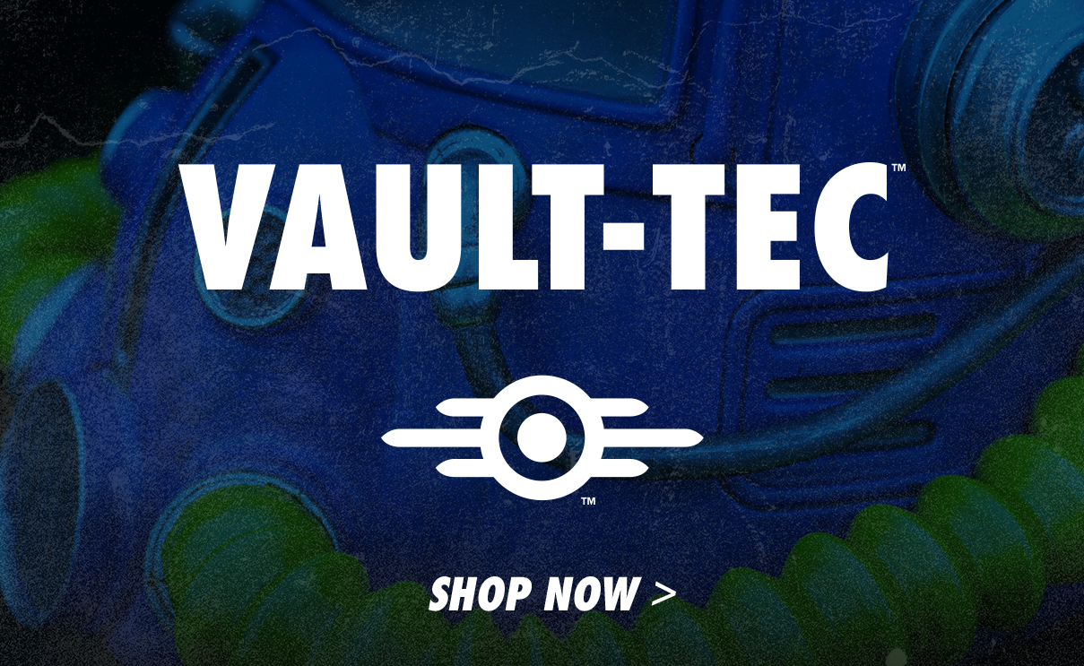 Vault-Tec lettering inspired by the Fallout series, with the official logo placed beneath the name. A buy button is displayed at the bottom.