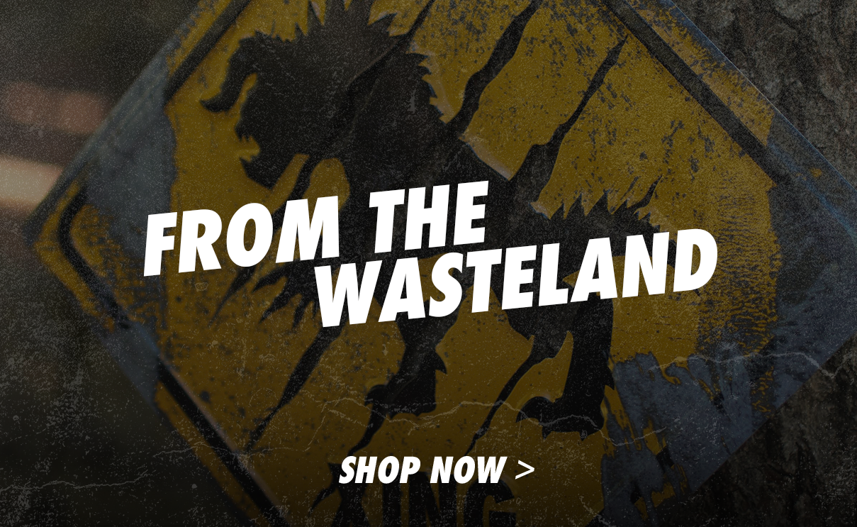 The lettering From The Wasteland in front of a Deathclaw sign from Fallout. A buy button is displayed at the bottom.