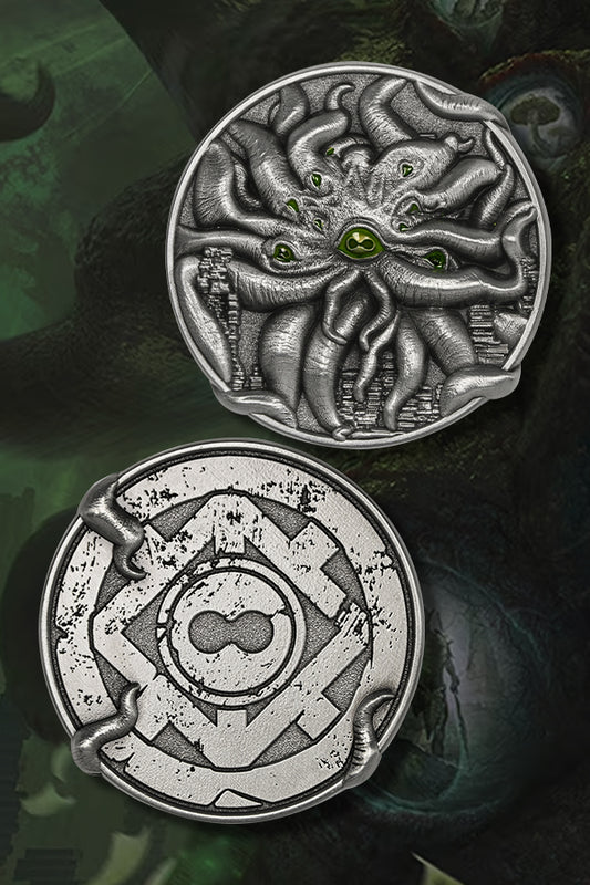 The front of the Elder Scrolls Online Keeper of Knowledge Challenge Coin