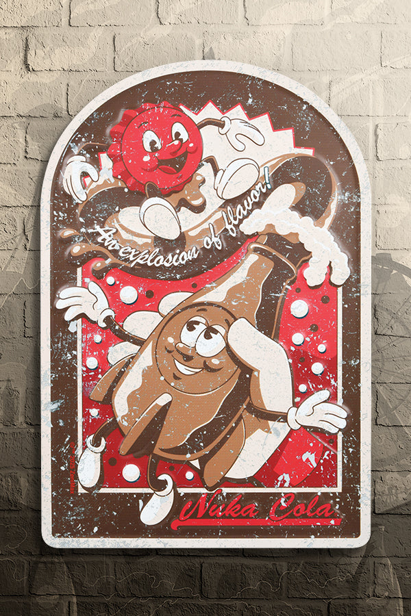 Cartello pubblicitario vintage di Fallout Nuka-Cola in metallo