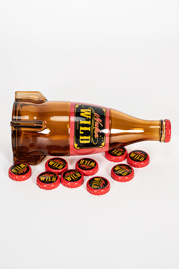 Fallout Bethesda authentische Rakete Nuka-Cola Glasflasche und 10x Kappen  NEU