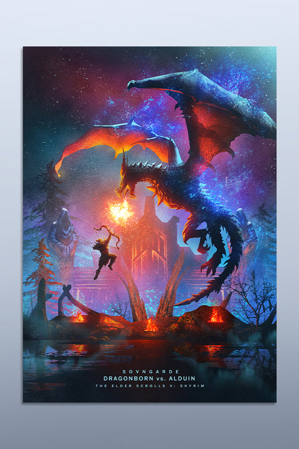 The Elder Scrolls Dragonborn vs Alduin Metall Poster von Displate