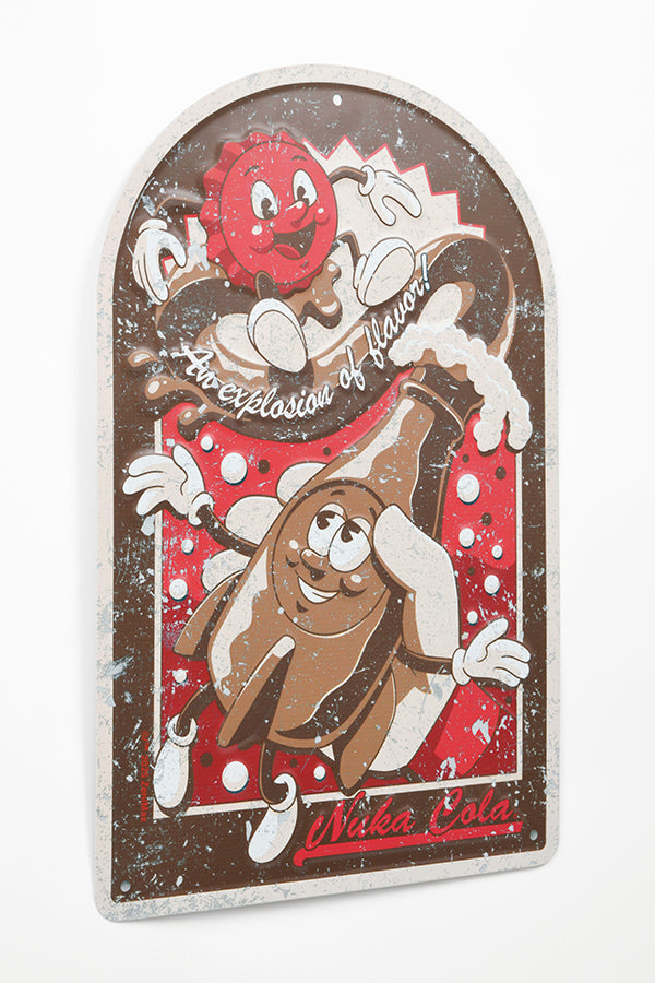Cartello pubblicitario vintage di Fallout Nuka-Cola in metallo