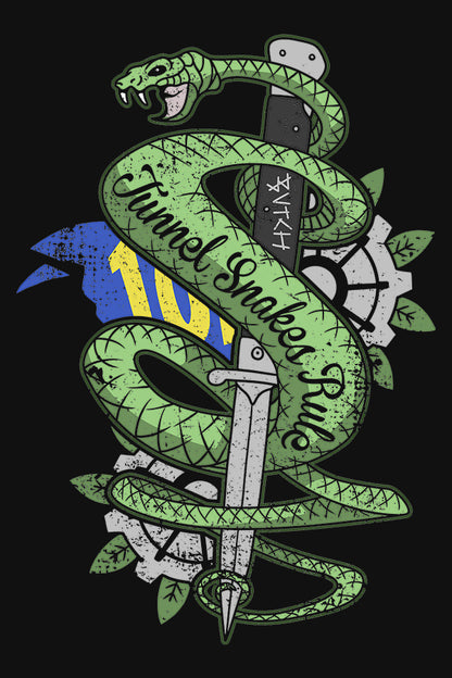 Maglietta con tatuaggio dei serpenti del tunnel di Fallout