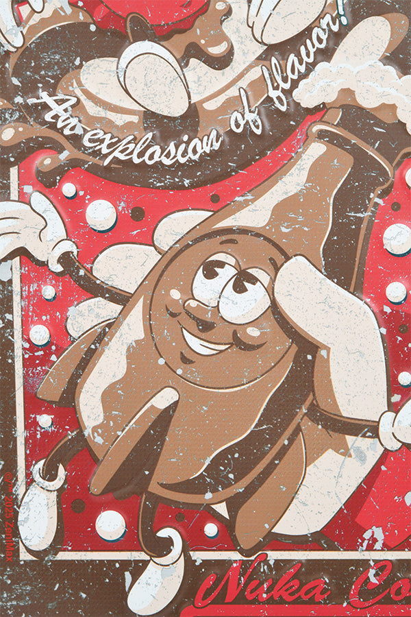 Cartello pubblicitario vintage di Fallout Nuka-Cola in metallo