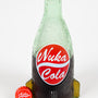 Upper quarter view of the Fallout Nuka Cola Glass Bottle & Cap halfway filled with soda
