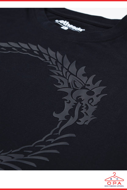 Image: Elder Scrolls Online Ouroboros Molag Bal OPA Tee closeup of front logo
