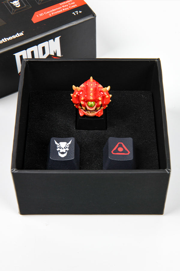 Overhead view of the DOOM Eternal Key Caps in its box