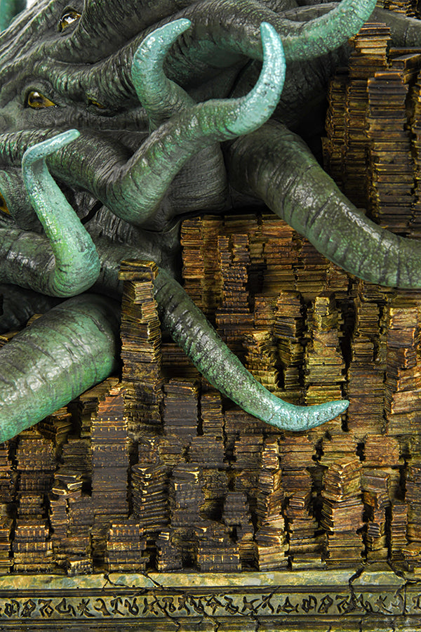 Detail shot of the towers of books on The Elder Scrolls Online Hermaeus Mora Limited Edition Statue