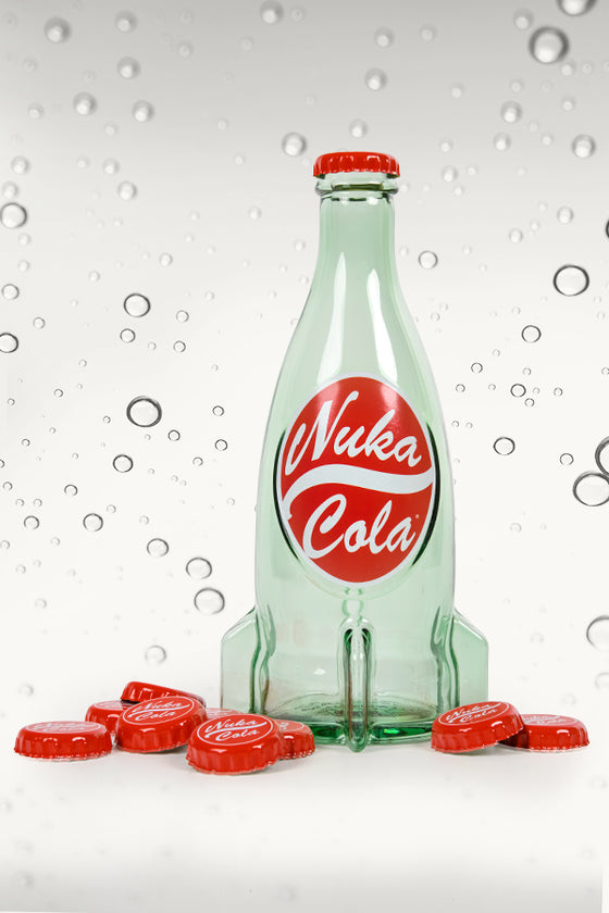 Image of the Fallout Nuka Cola Glass Bottle surrounded by caps
