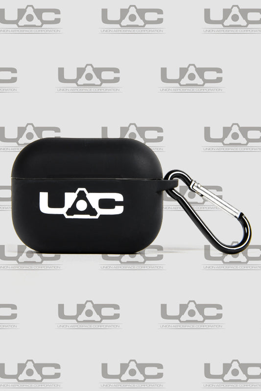 Front view of the DOOM UAC Airpods Pro Case on a UAC background