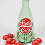 Image of an empty Fallout Nuka Cola Glass Bottle surrounded by caps 