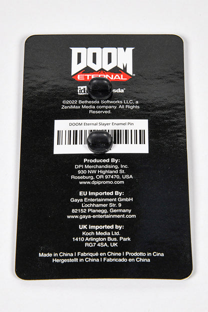 Image: DOOM Eternal Slayer Enamel Pin back of packaging